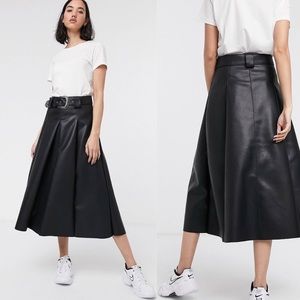 ASOS Design leather look midi skirt + western belt 🖤 black 🖤 US 10 & 12